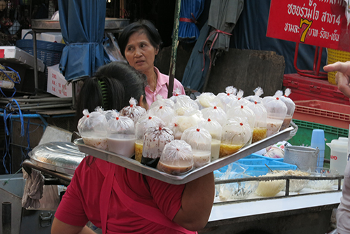 Most food purchased at street vendors come in plastic bags.