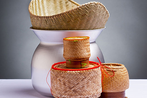 Traditional bamboo sticky rice steamer and serving baskets